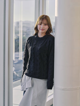 J. F. OBERLIN ケーブルニット JFOロゴ ブラック