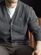 TEIKYO ニットカーディガン tuロゴ チャコール