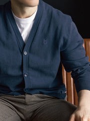 TEIKYO ニットカーディガン tuロゴ ネイビー