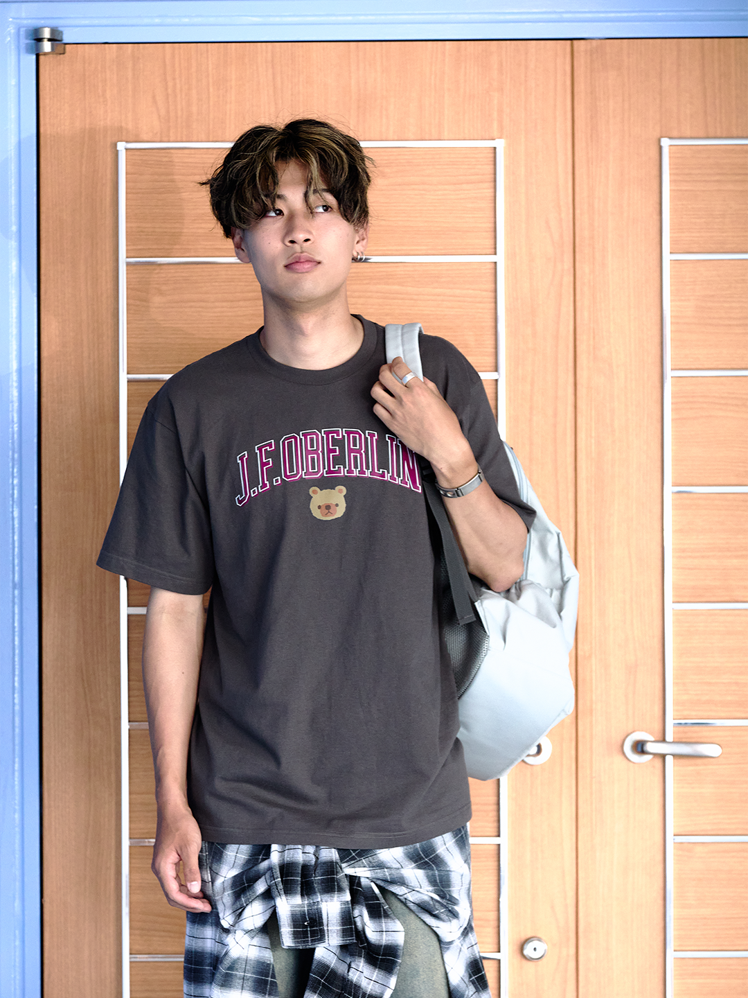 J. F. OBERLIN ヘビーウェイトTシャツ BEARロゴ チャコール