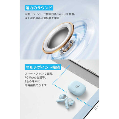 アンカー Anker Japan フルワイヤレスイヤホン Soundcore AeroFit Pro ミントブルー A3871N61