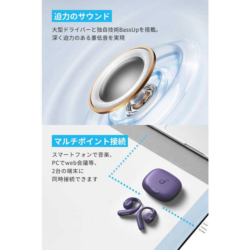 アンカー Anker Japan フルワイヤレスイヤホン Soundcore AeroFit Pro ディープパープル A3871NQ1