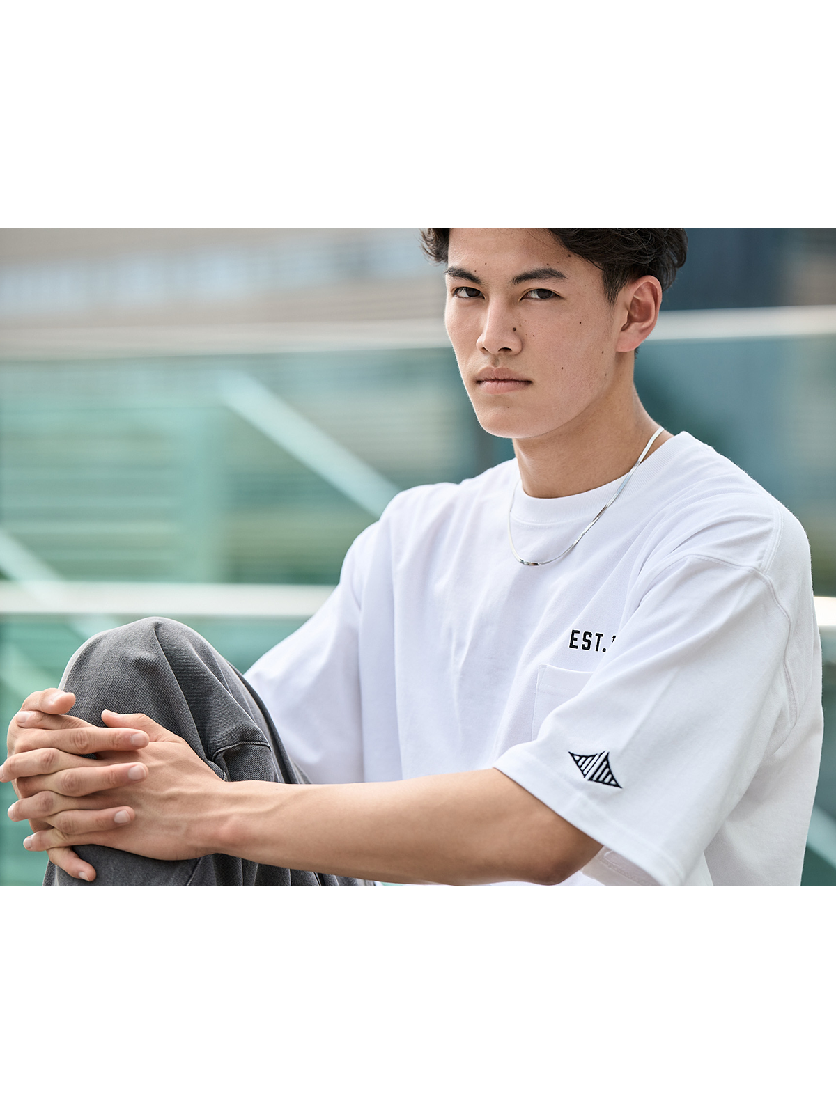JINDAI マグナムウェイトビッグシルエットTEE（ポケット付き） ブリッジロゴ ホワイト