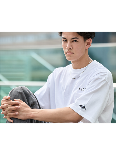 JINDAI マグナムウェイトビッグシルエットTEE（ポケット付き） ブリッジロゴ ホワイト