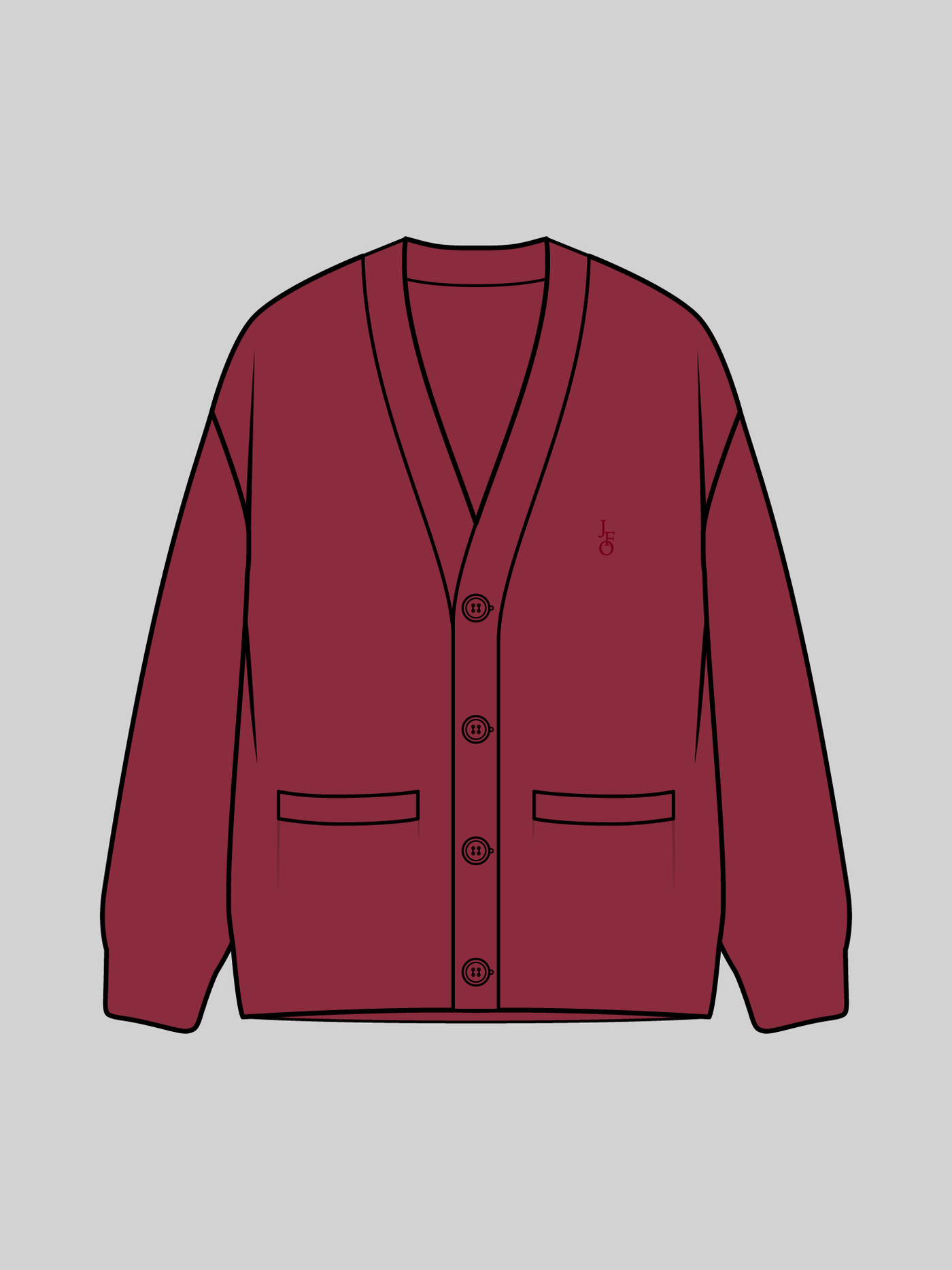 ニットカーディガン JFOロゴ  ワイン