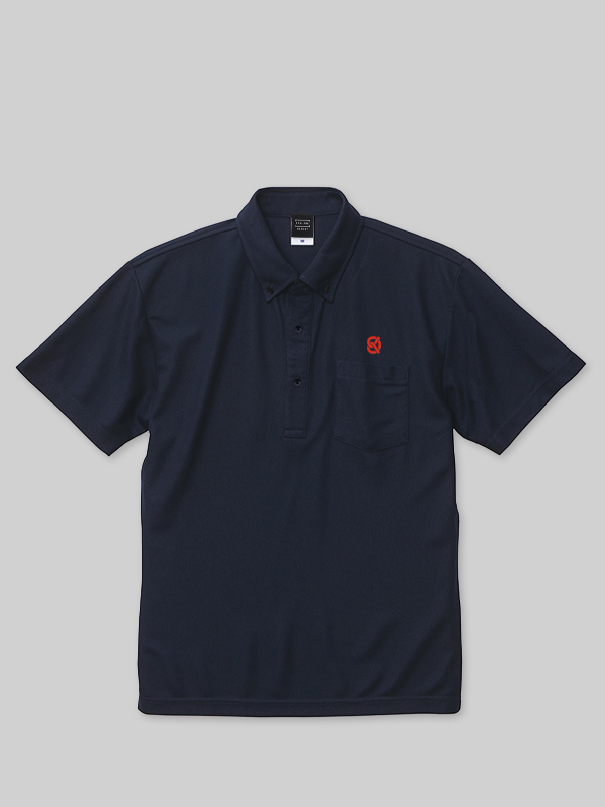 DOKKYO Button-down Polo Shirt with Bretzel Logo, Navy