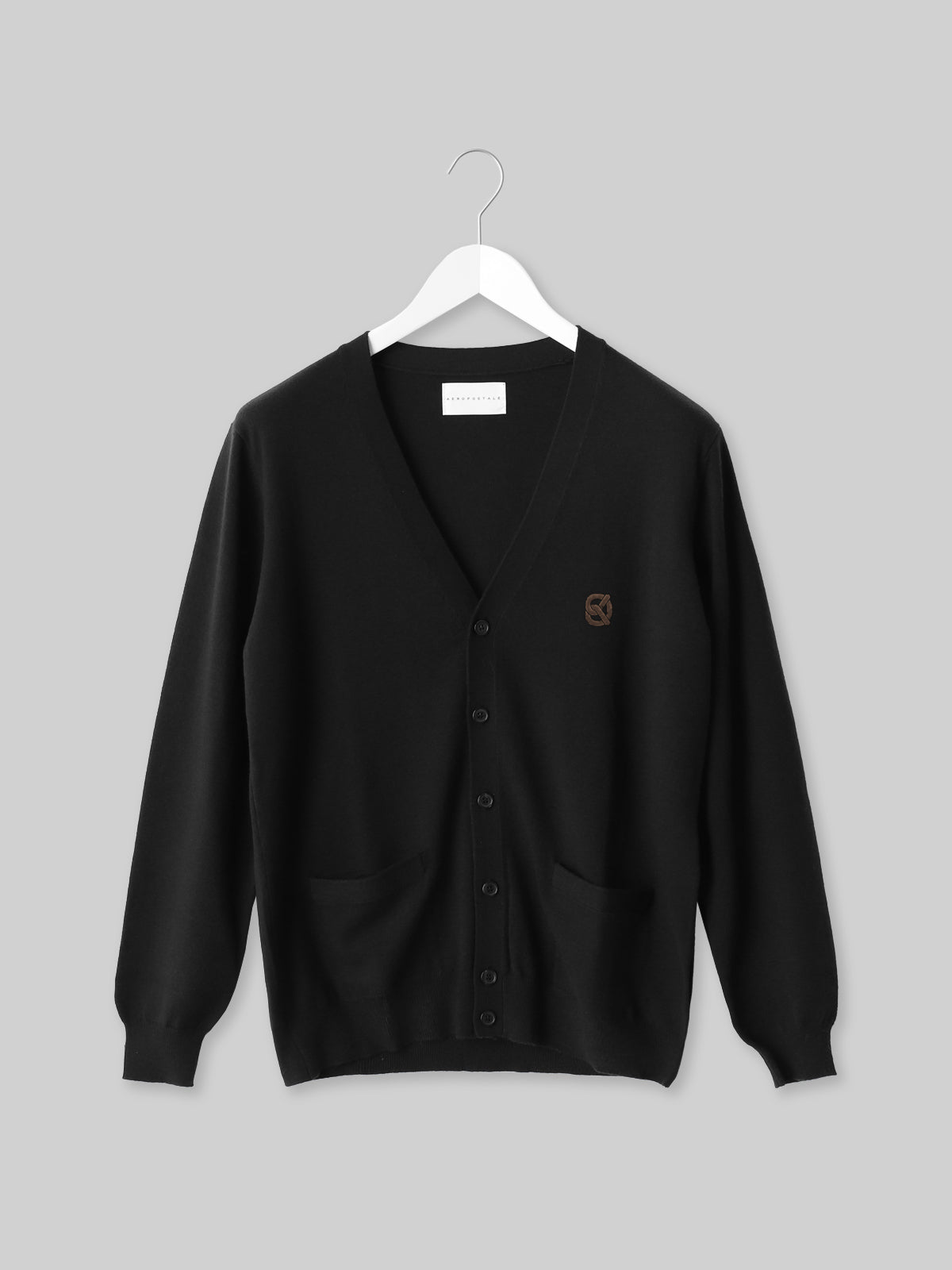 DOKKYO gim knit cardigan with Bretzel logo in black