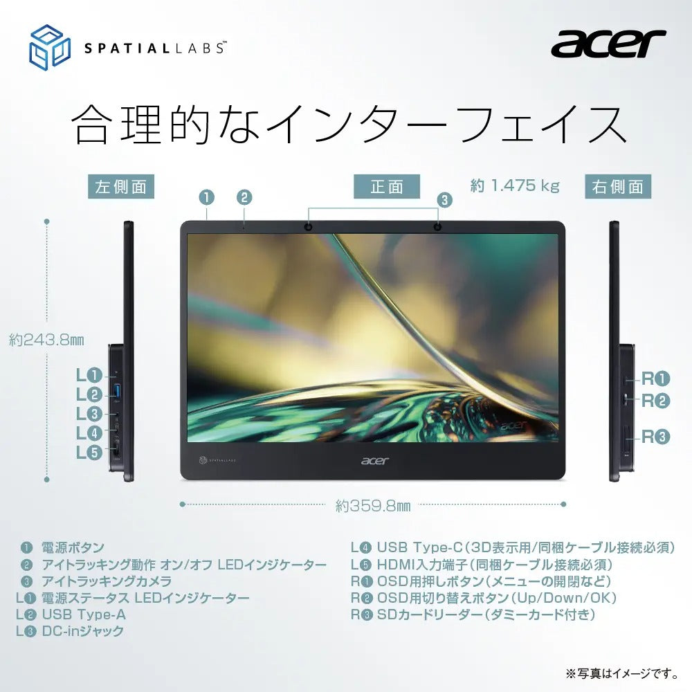 Acer SpatialLabs™ View Pro 裸眼3D立体視対応 15.6インチ 4K IPS ASV15-1BP