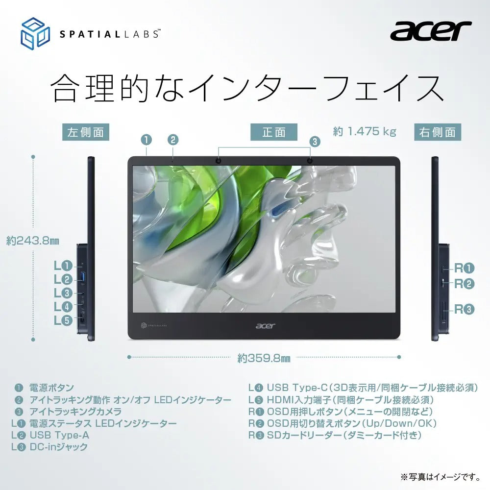 Acer SpatialLabs™ View 裸眼3D立体視対応 15.6インチ 4K IPS ASV15-1B