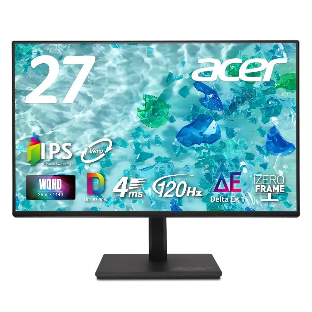 Acer モニター 27インチ WQHD IPS 非光沢 120Hz 4ms（GTG） DCI-P3 90%、Delta E<1 HDMI 2.0 DisplayPort v1.4 USBポート エルゴスタンド ヘッドホン端子 スピーカー ゼロフレームデザイン 左右首振り機能 高さ調整機能 VESAマウント対応 B277UGbmiiprzx