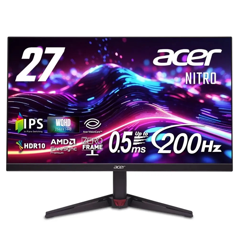 Acer Nitro ゲーミングモニター 27インチ IPS WQHD 非光沢 200Hz 0.5ms DCI-P3 90% ブラックブースト HDR10 AMD FreeSync Premium HDMI 2.0 DisplayPort v1.4 スピーカー・ヘッドホン端子搭載 ゼロフレームデザイン VG270UX1bmiipx