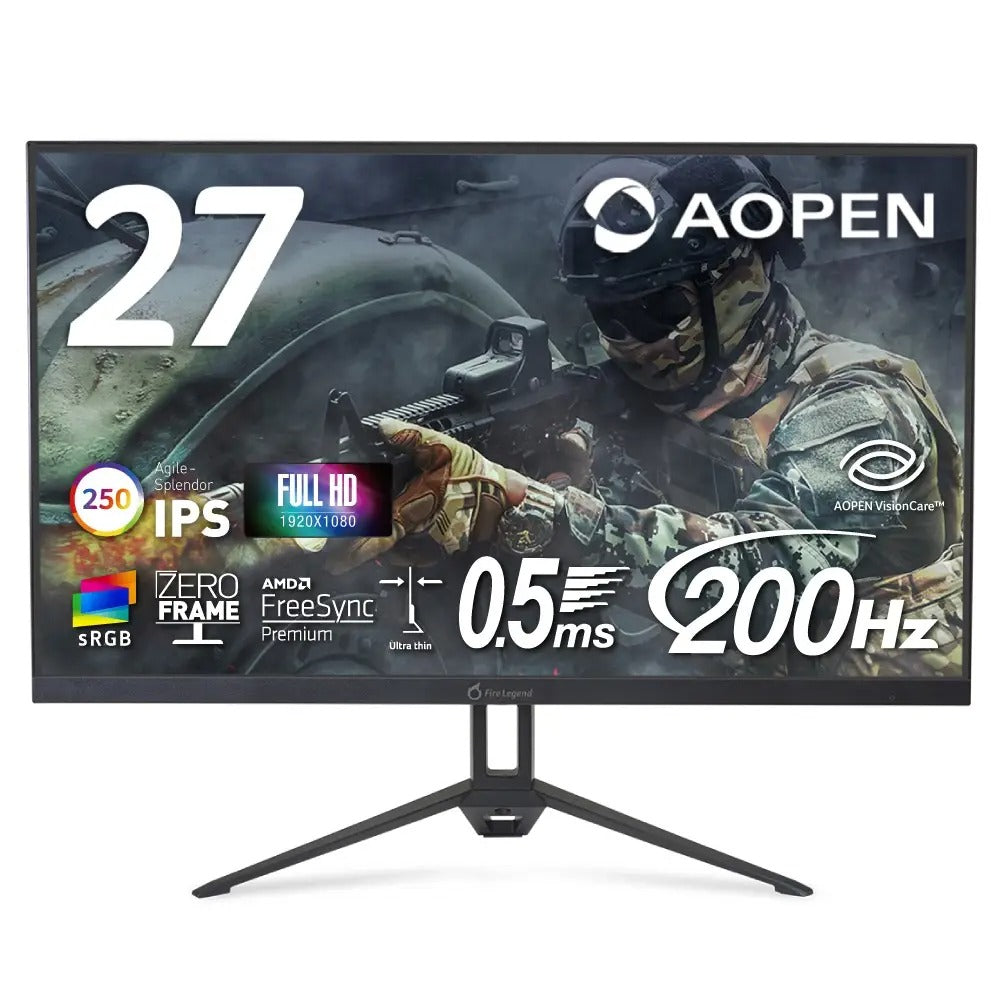 AOPEN ゲーミングモニター 27インチ Agile-Splendor IPS フルHD 非光沢 200Hz 0.5ms(GTG) sRGB 96% AMD FreeSync Premium HDR10 ゼロフレーム 超薄型 HDMI 2.0 DisplayPort v1.2 ブルーライト低減 VESAマウント対応 27KG3X1bmipx
