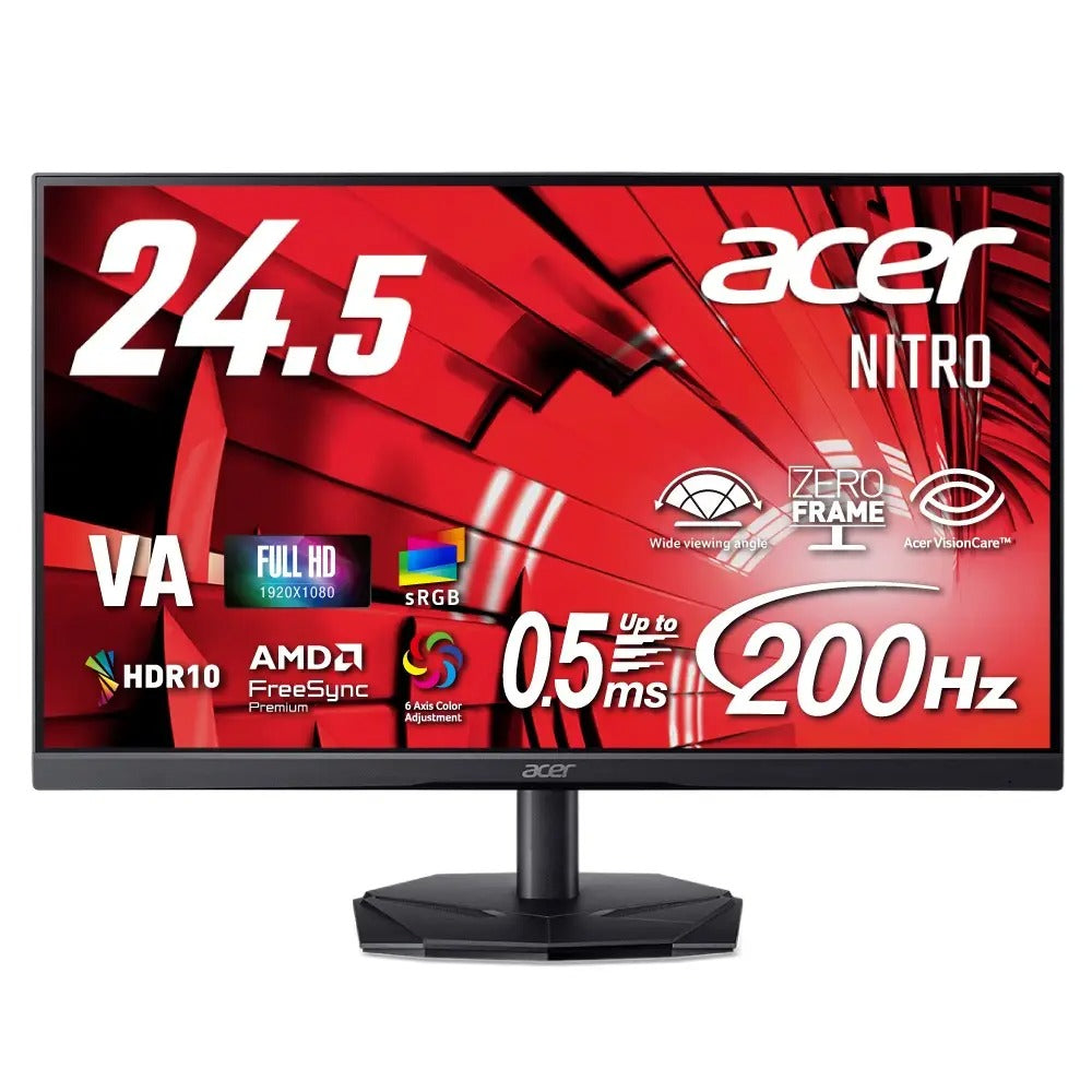 Acer 24.5インチ フルHD 200Hz 0.5ms(GTG) 広視野角 VA 非光沢 sRGB 99% AMD FreeSync Premium HDR10 ブラックブースト VRB対応 ブルーライト低減 HDMI 2.0 DisplayPort v1.2 Acer Display Widget Nitro ゲーミングモニター 3年保証(パネルは1年) KG251QX3bmiipx Ref. UM.KX1SJ.303