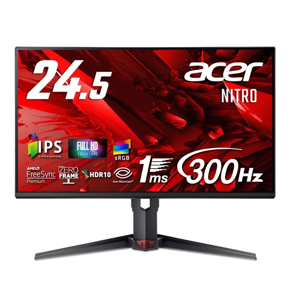 Acer Nitro ゲーミングモニター 24.5インチ フルHD IPS 非光沢 300Hz 1ms(VRB) sRGB 99% AMD FreeSync Premium ブラックブースト HDR10 ブルーライト低減 HDMI 2.0 DisplayPort v1.4 スピーカー・ヘッドホン端子搭載 ゼロフレームデザイン VESAマウント対応 XV250QFbmiiprx