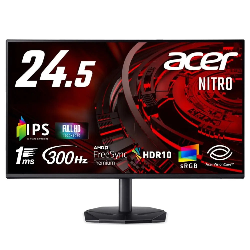 Acer Nitro ゲーミングモニター 24.5インチ フルHD 非光沢 IPS 300Hz 1ms(VRB) sRGB 99% AMD FreeSync Premium ブラックブースト HDR10 ゲームビューテクノロジー ブルーライト低減 HDMI 2.0 DisplayPort v1.4 スピーカー・ヘッドホン端子 VESAマウント対応 KG251QFbmiipx