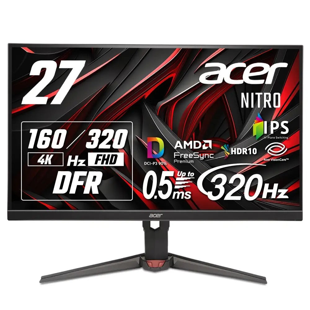 Acer Nitro ゲーミングモニター 27インチ 可変リフレッシュレート 0.5ms 320Hz 160Hz IPS 非光沢 DCI-P3 90% エルゴスタンド AMD FreeSync Premium HDR10 ブルーライト低減 ブラックブースト HDMI 2.1 DisplayPort v1.4 スピーカー・ヘッドホン端子 XV270KV4bmiiprx