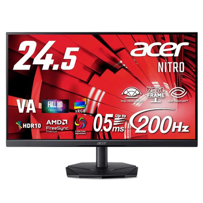 Acer 24.5インチ フルHD 200Hz 0.5ms(GTG) 広視野角 VA 非光沢 sRGB 99% AMD FreeSync Premium HDR10 ブラックブースト VRB対応 ブルーライト低減 HDMI 2.0 DisplayPort v1.2 Acer Display Widget Nitro ゲーミングモニター 3年保証(パネルは1年) KG251QX3bmiipx Ref. UM.KX1SJ.303