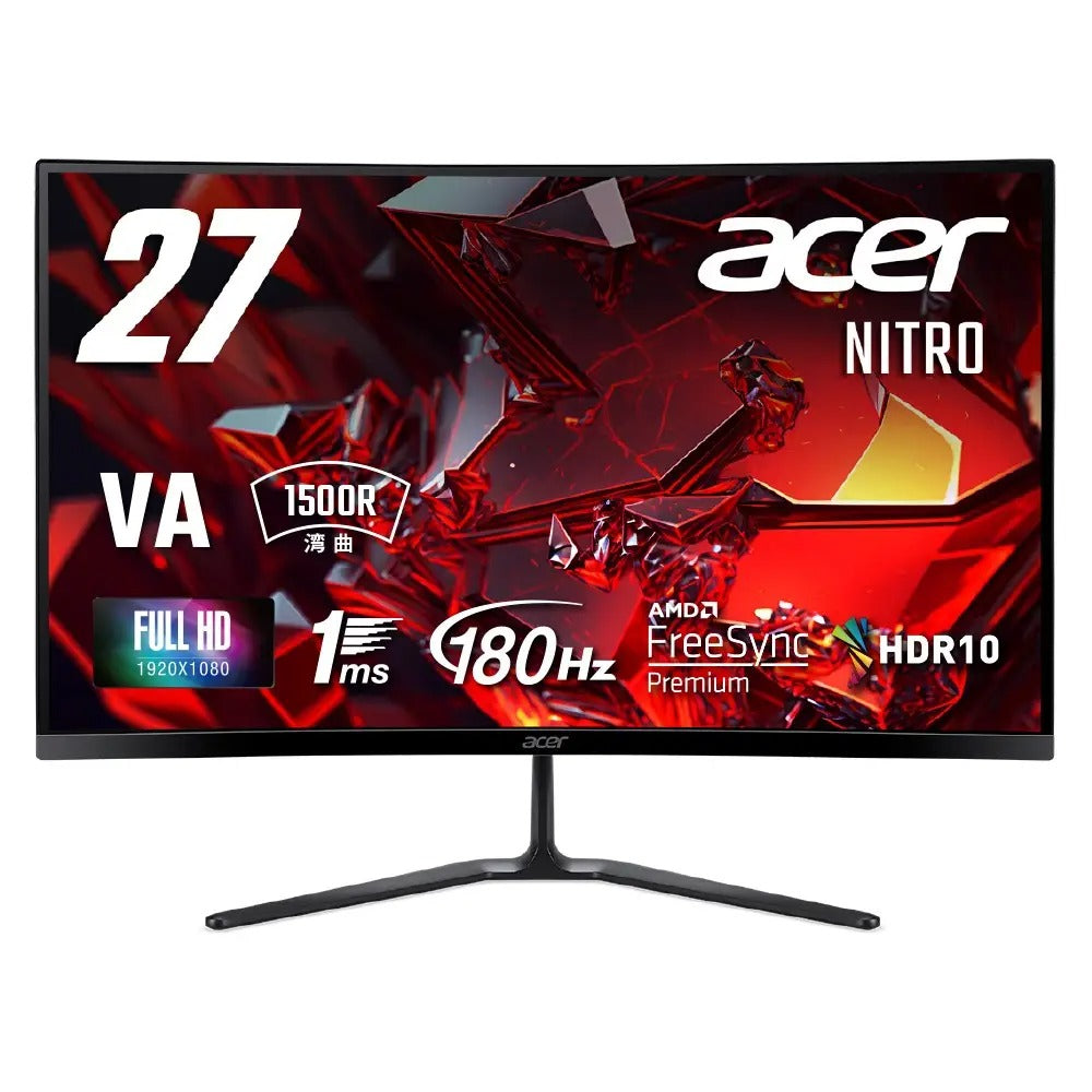 Acer Nitro 湾曲 ゲーミングモニター 27インチ フルHD VA 非光沢 180Hz 1ms NTSC 72% AMD FreeSync Premium HDR10 VRB HDMI 2.0 DisplayPort v1.4 ヘッドホン端子・スピーカー非搭載 ED270RS3biip