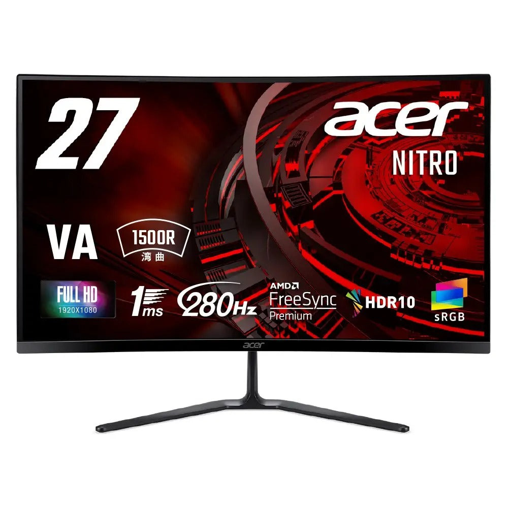Acer Nitro 湾曲 ゲーミングモニター 27インチ フルHD VA 非光沢 280Hz 1ms sRGB 99% AMD FreeSync Premium HDR10 VRB HDMI 2.0 DisplayPort 1.4 ヘッドホン端子・スピーカー搭載 ED270Zbmiipx