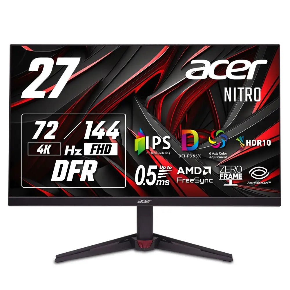 Acer Nitro 27インチ IPS 可変リフレッシュレート 144Hz(FHD) 72Hz(4K) 1ms 非光沢 10億7000万色 DCI-P3 95% AMD FreeSync HDR10 ブルーライト低減 ブラックブースト HDMI 2.0 DisplayPort v1.4 スピーカー・ヘッドホン端子 ゲーミングモニター 3年保証(パネルは1年) KG272KL1bmiipx