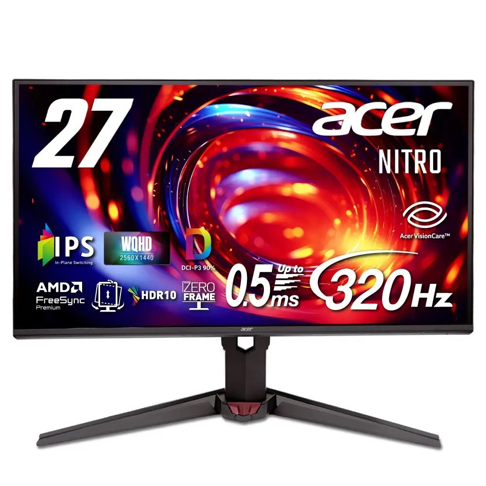 Acer 27インチ WQHD IPS 非光沢 エルゴスタンド 320Hz 0.5ms(GTG) AMD FreeSync Premium 10億7000万色 DCI-P3 90% HDR10 ブルーライトシールド HDMI 2.1 DisplayPort v1.4 スピーカー・ヘッドホン VESA Nitro ゲーミングモニター 3年保証(パネルは1年) XV270UF3bmiiprx