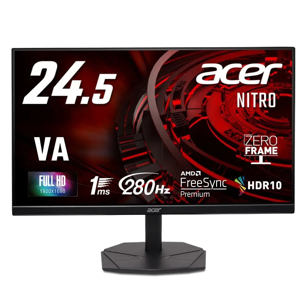 Acer Nitro ゲーミングモニター 24.5インチ　VA フルHD 非光沢 280Hz 1ms sRGB99% AMD FreeSync™ Premium HDR10 HDMI 2.0 DisplayPort 1.4 スピーカー・ヘッドホン端子搭載 ゼロフレームデザイン KG251QZ1bmiipx