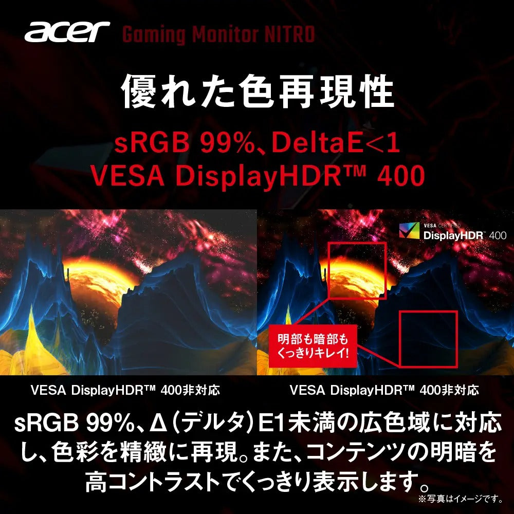 Acer ゲーミングモニター Nitro 24.1インチ 540Hz 非光沢 フルHD 0.1ms sRGB 99% DeltaE<1 HDMI 2.0 DisplayPort1.4　高さ調整 ピボット機能 スピーカー内蔵 ヘッドホン端子 VESAマウント対応 XV242Fbmiiprx