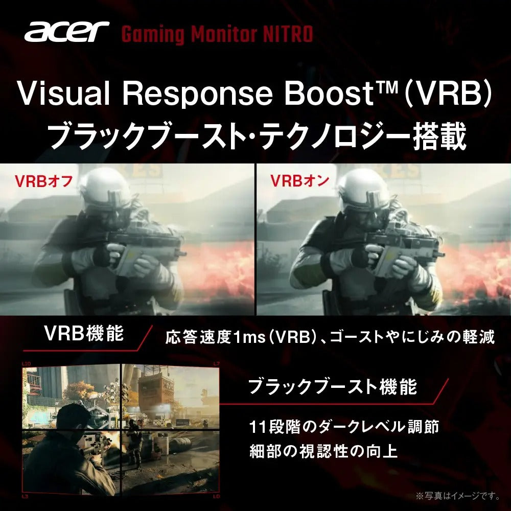 Acer Nitro ゲーミングモニター 27インチ WQHD IPS 非光沢 NTSC 72% 100Hz 1ms(VRB) HDMI 2.0 DisplayPort 1.2 スピーカー搭載 Adaptive-Sync HDR10 VESAマウント対応 KG273UEbmiipx
