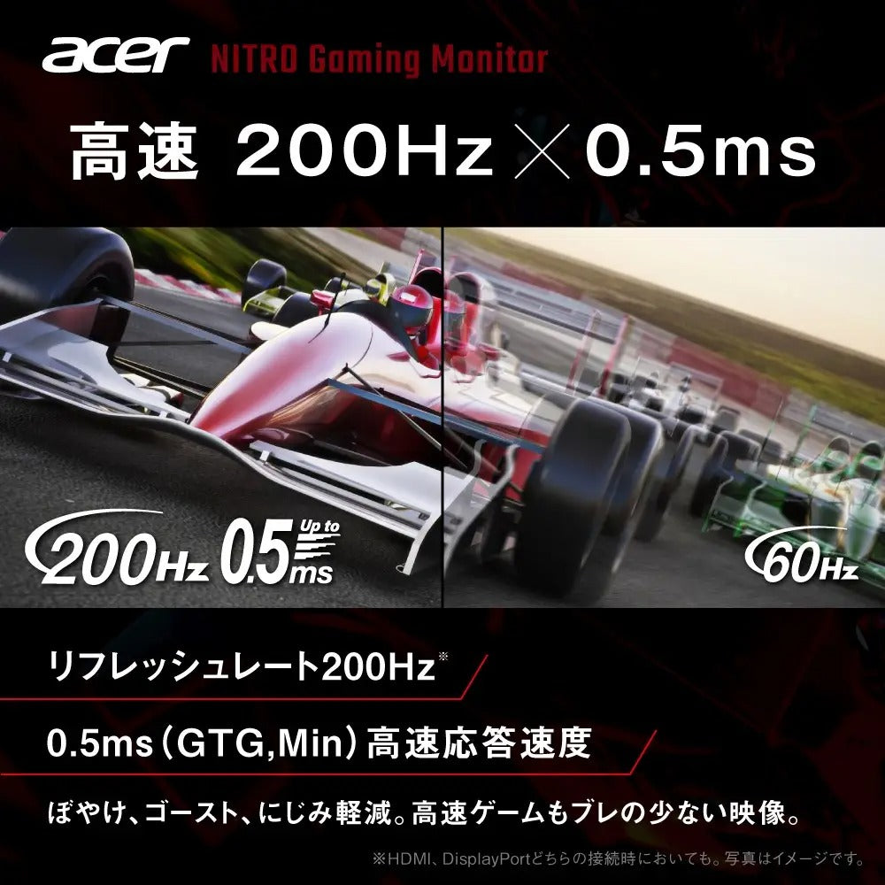 Acer Nitro ゲーミングモニター 23.8インチ フルHD IPS 非光沢 エルゴスタンド 200Hz 0.5ms (GTG, Min.) sRGB 99% AMD FreeSync Premium ブラックブースト HDR10 VRB ブルーライト低減 HDMI 2.0 DisplayPort v1.2 スピーカー・ヘッドホン端子 VESAマウント対応 XF243YX1bmiiprx