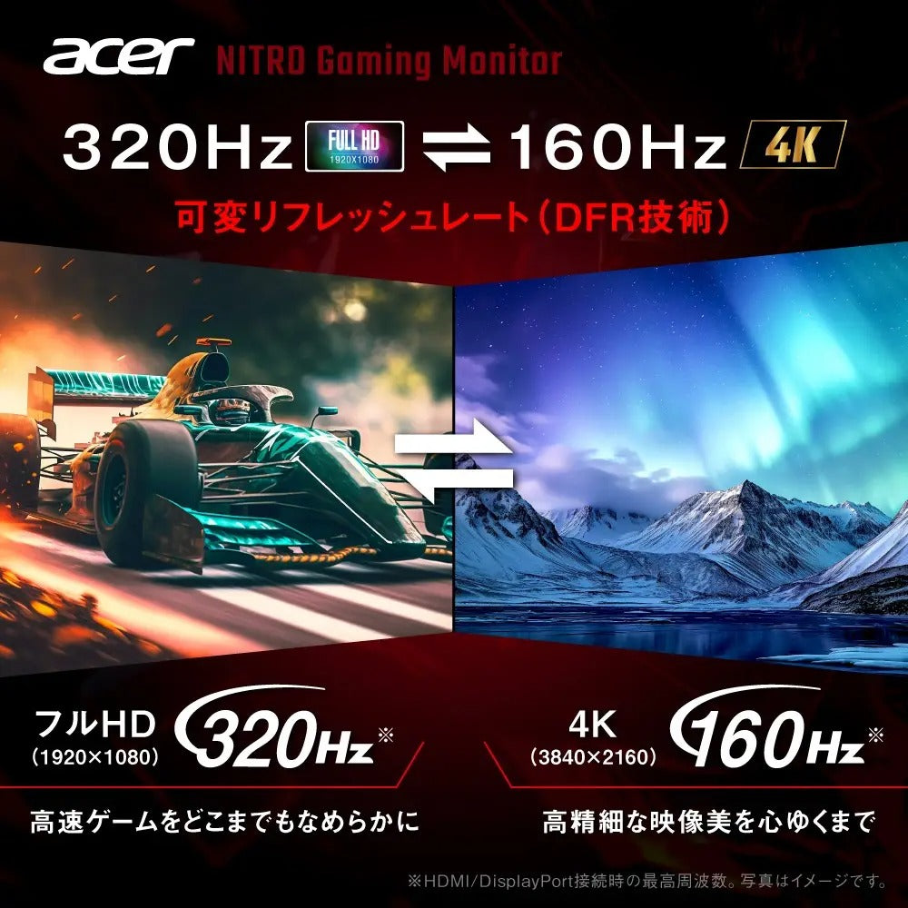 Acer Nitro ゲーミングモニター 27インチ 可変リフレッシュレート 0.5ms 320Hz 160Hz IPS 非光沢 DCI-P3 90% エルゴスタンド AMD FreeSync Premium HDR10 ブルーライト低減 ブラックブースト HDMI 2.1 DisplayPort v1.4 スピーカー・ヘッドホン端子 XV270KV4bmiiprx