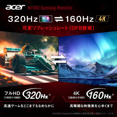 Acer Nitro ゲーミングモニター 27インチ 可変リフレッシュレート 0.5ms 320Hz 160Hz IPS 非光沢 DCI-P3 90% エルゴスタンド AMD FreeSync Premium HDR10 ブルーライト低減 ブラックブースト HDMI 2.1 DisplayPort v1.4 スピーカー・ヘッドホン端子 XV270KV4bmiiprx