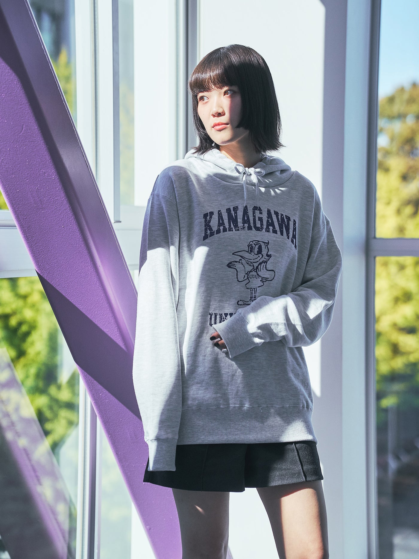 JINDAI Big Print Sweat Hoodie KANA-chan Gray