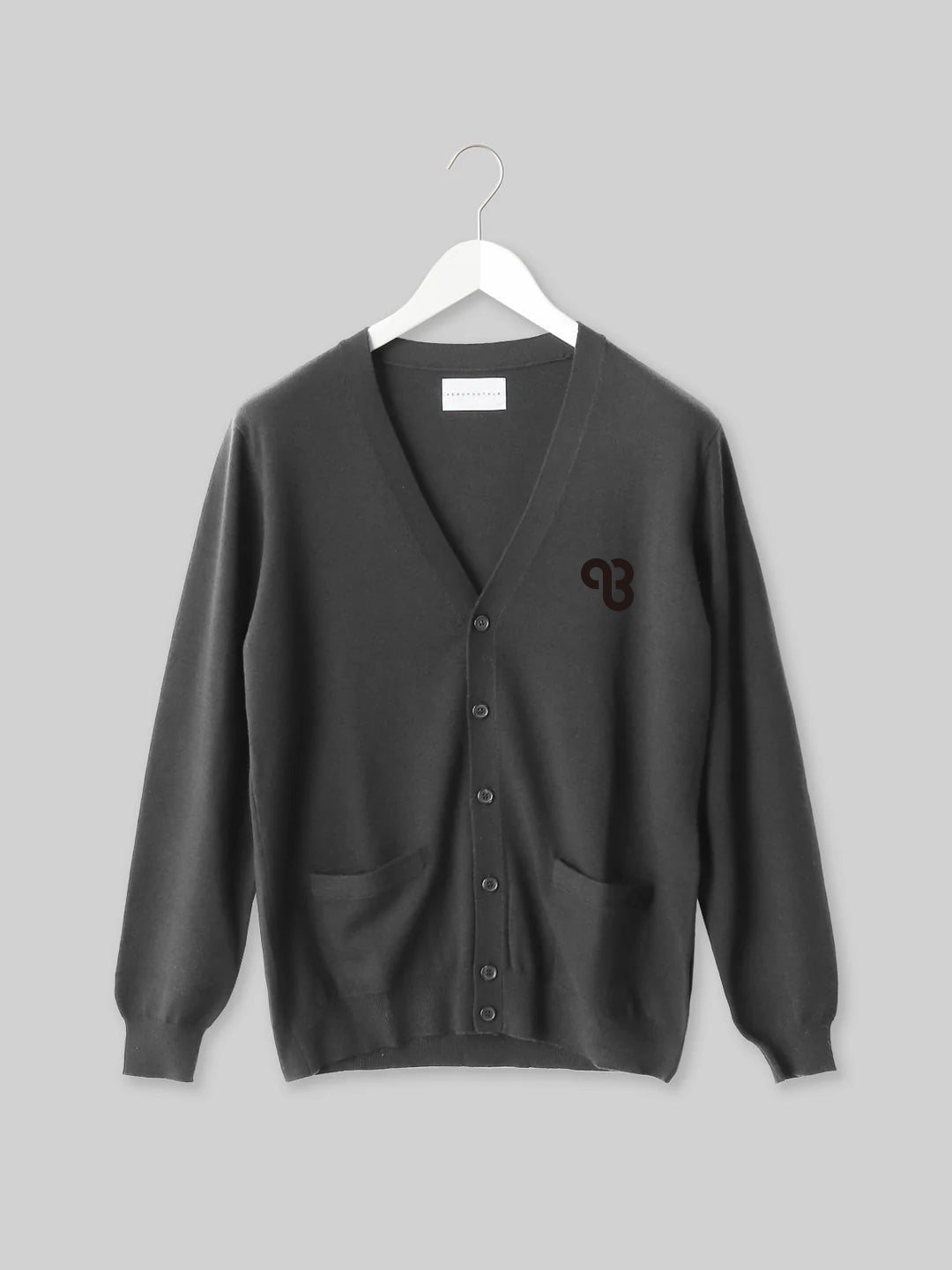 KYUSAN ニットカーディガン キューサンロゴ　チャコール