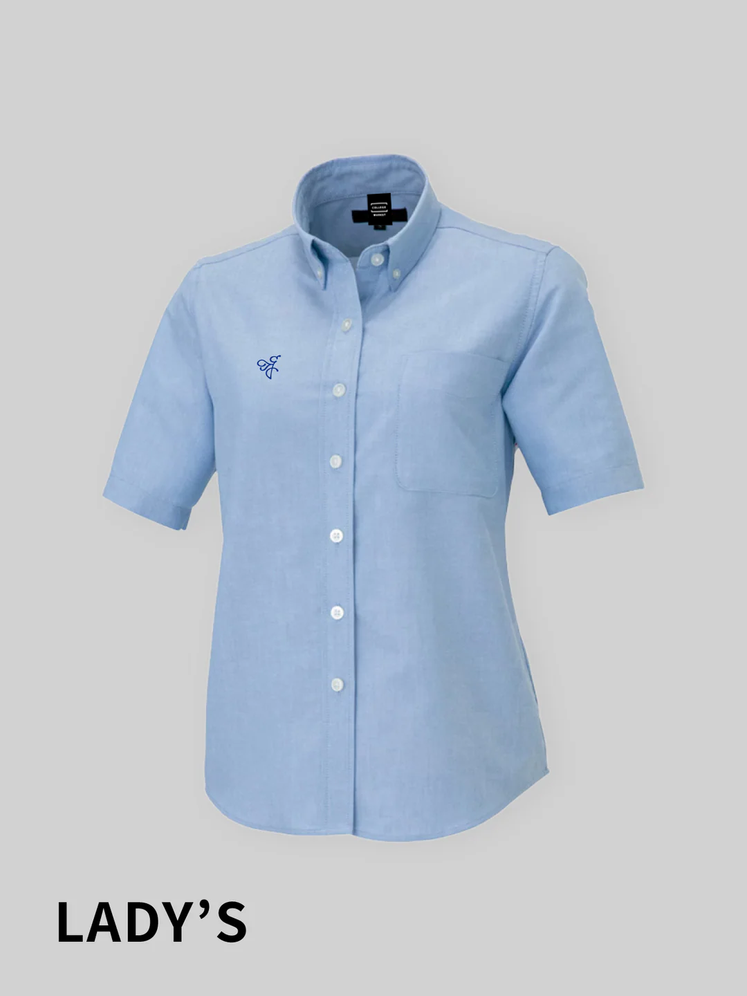 TAMAGAWA ノンアイロンオックスフォード半袖シャツ レディース ハチロゴ サックス　