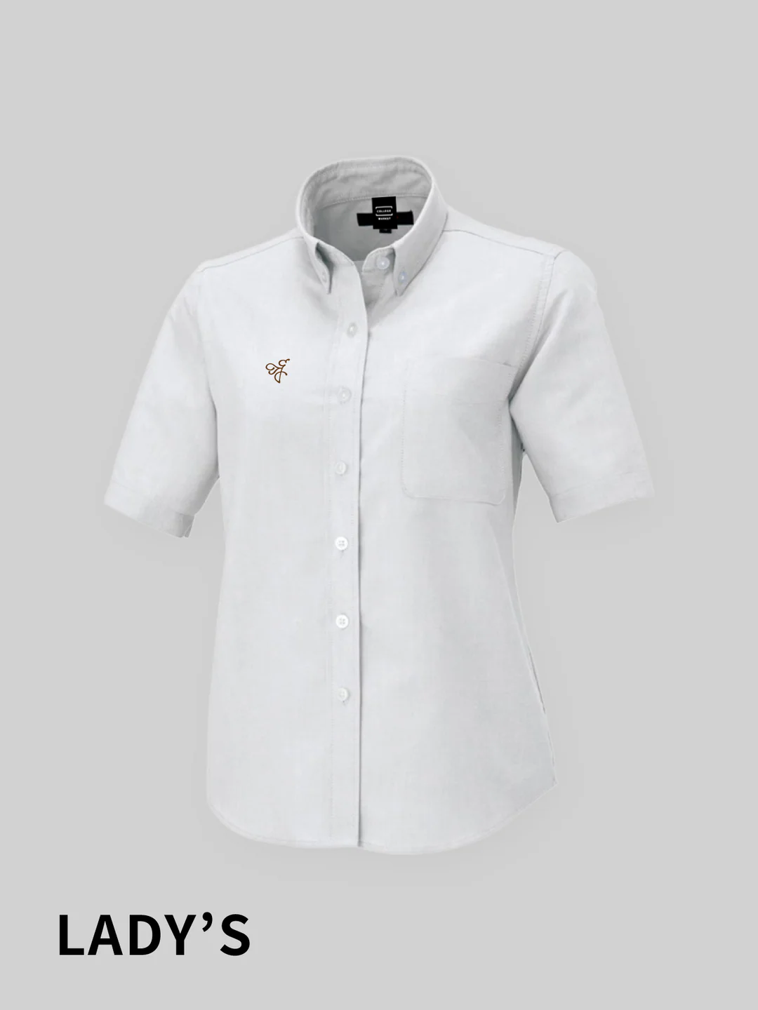 TAMAGAWA ノンアイロンオックスフォード半袖シャツ レディース ハチロゴ ホワイト　