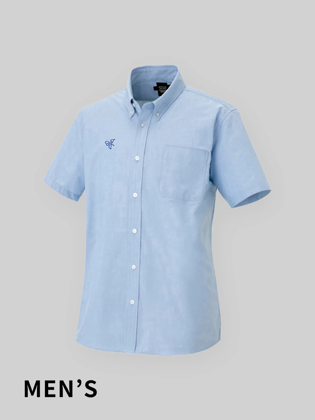 TAMAGAWA Non-Iron Oxford Short Sleeve Shirt for Men, Bee Logo, Sax