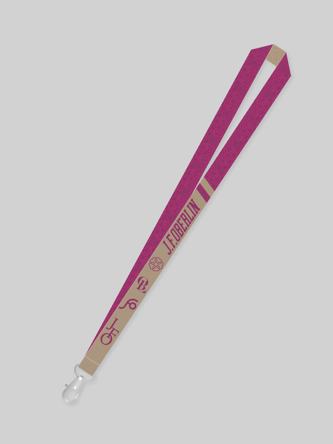 J. F. OBERLIN ネックストラップ コラージュロゴ バーガンディ×ベージュ【11月14日（金）〜11月20日（木）教職員限定割引】