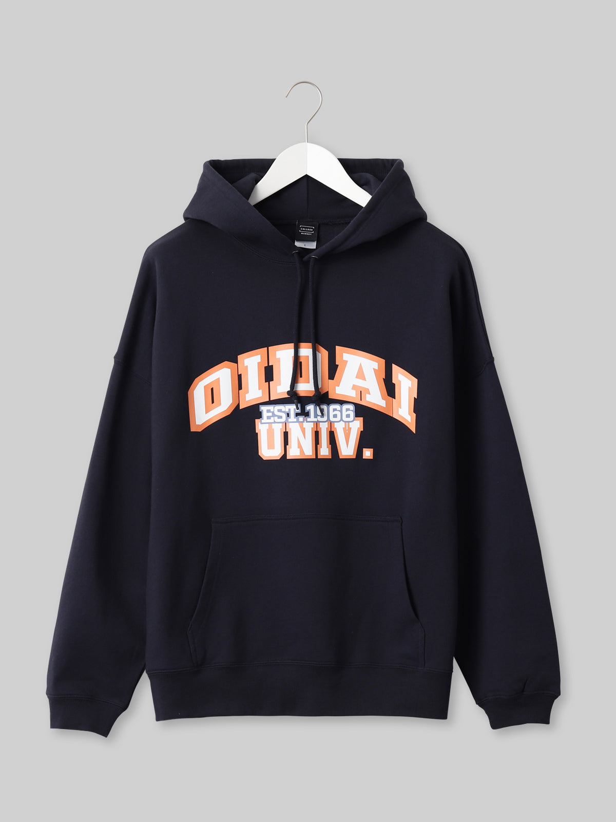 OIDAI ビッグシルエットスウェットプルオーバーパーカー OIDAIカレッジロゴ ネイビー